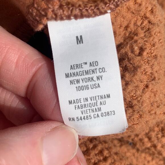 Aerie cloud Sherpa oversized pullover sweatshirt brown tan snap fleece brown M - Picture 4 of 15